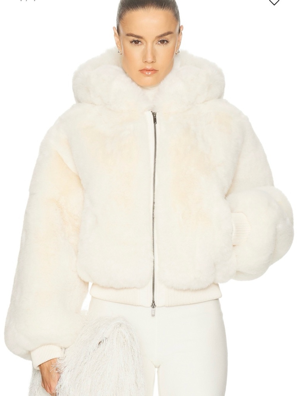 Skims-Women's Cream Faux Fur Hooded Bomber Jacket